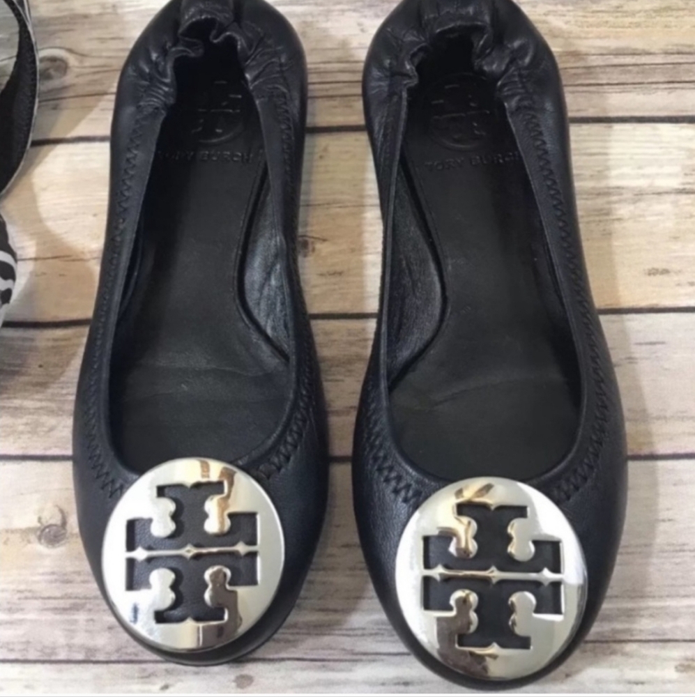 Tory Burch Reva Flats Black Silver 5